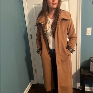Cole Haan Wool Blend Trench Coat Faux Leather trim